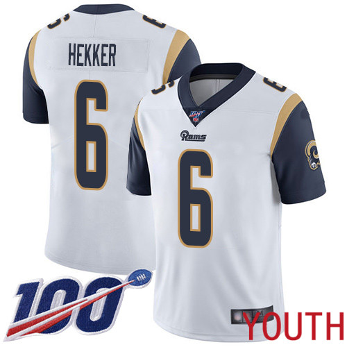 Los Angeles Rams Limited White Youth Johnny Hekker Road Jersey NFL Football #6 100th Season Vapor Untouchable->->Youth Jersey